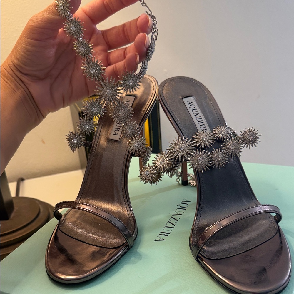 Aquazzura Metallic Silver Heels with Starburst Accents